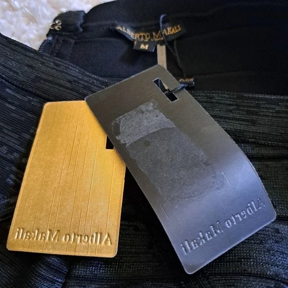 ALBERTO MAKALI Black Metallic Bandage Bodycon Midi Skirt With‎ Zipper Size M - Picture 7 of 7